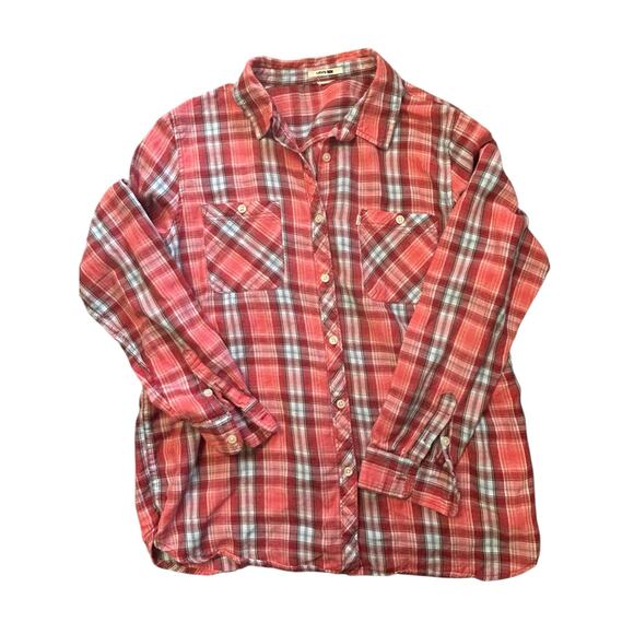 Levi’s Women’s Plus Size Large Pink Plaid‎ Flannel Western Shirt - Picture 1 of 9